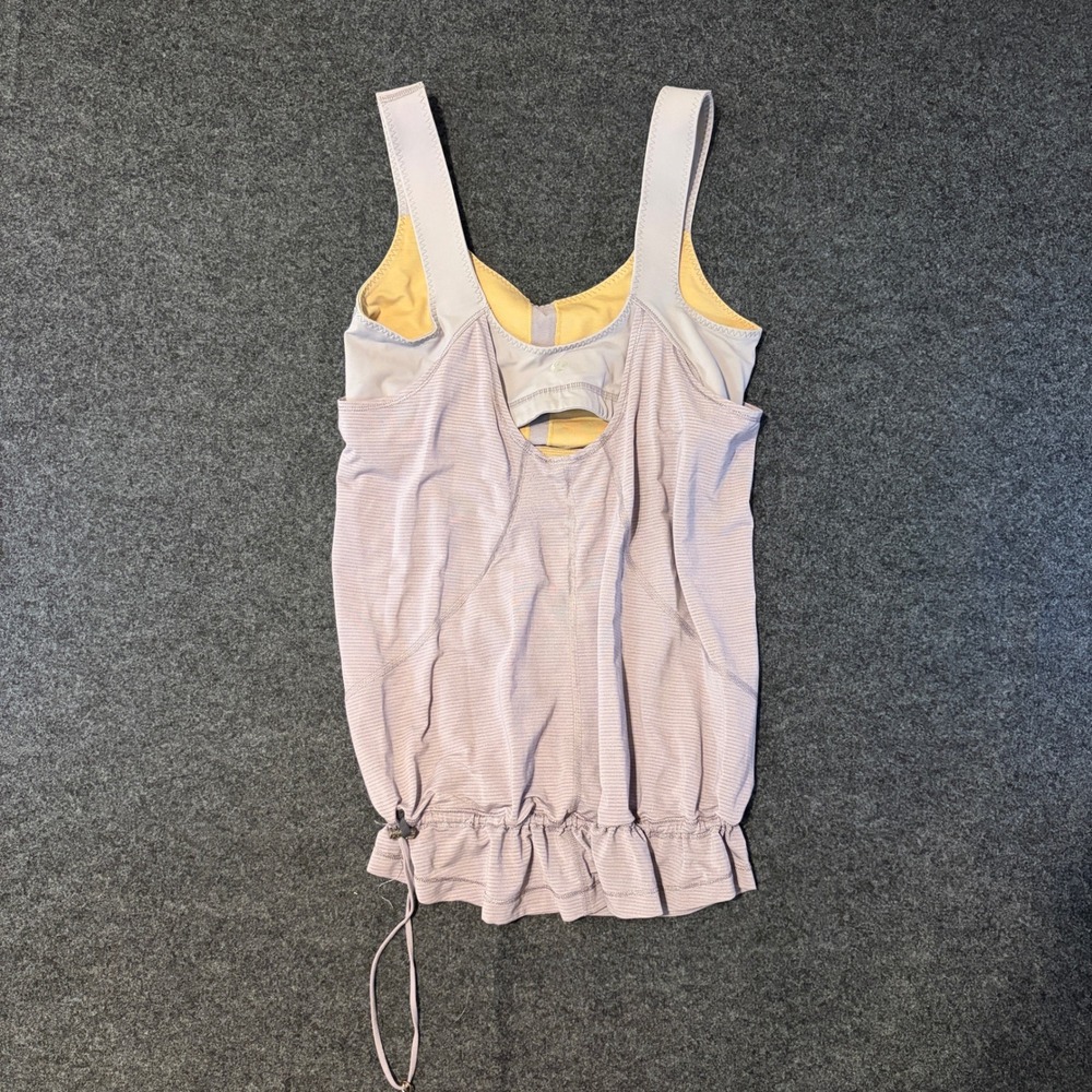 Lululemon Lavender Striped Built-in Bra Tank Top Ruffle Hem Lilac Yellow